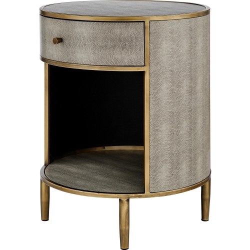 Loretta Side End Table in Gray Faux Shagreen & Antique Gold